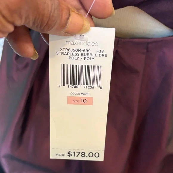 Max & Cleo Strapless Burgundy Party Dress with Bow Detail - Picture 7 of 13